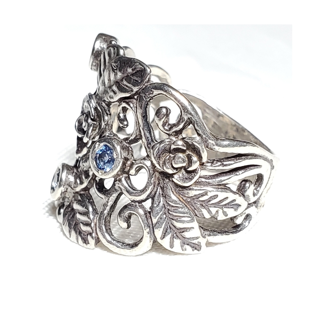 Vtg DIDAE Floral Blue Topaz Sz 7.75 Shablool Israel 925 Sterling Silver - Picture 3 of 10